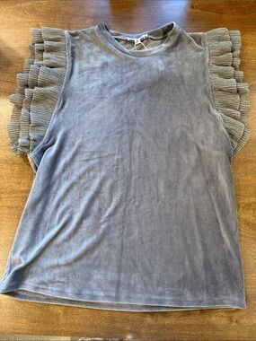 THML Dusty Blue Ruffle Sleeve Ribbed Tank Top